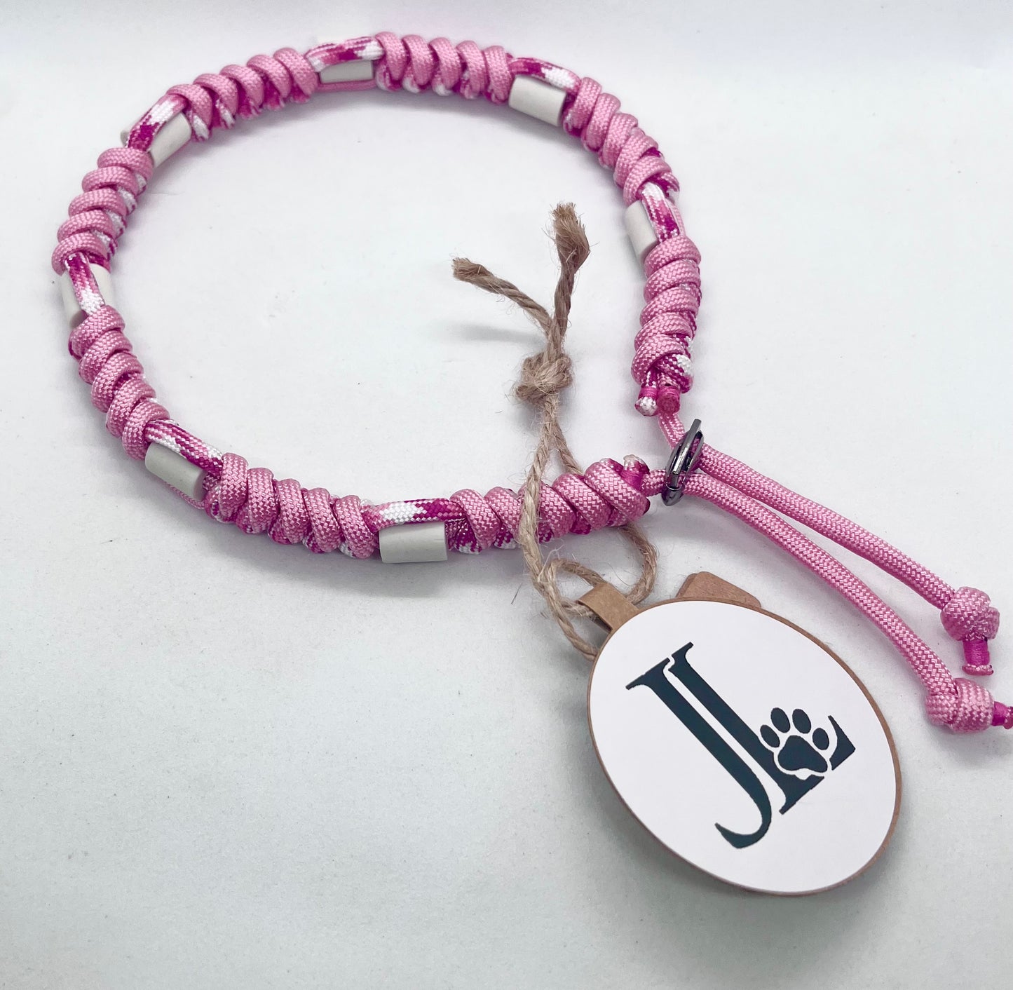 'Pink Pawfect' Breast Cancer Awareness EM Collar - Pink & White Beaded Dog Collar | 14 inch | Reduced to £10.20
