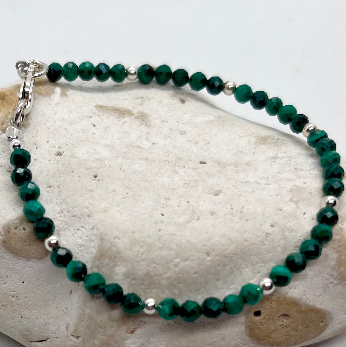 925 sterling silver alternate ball & Malachite ‘Stone of Transformation’ bracelet