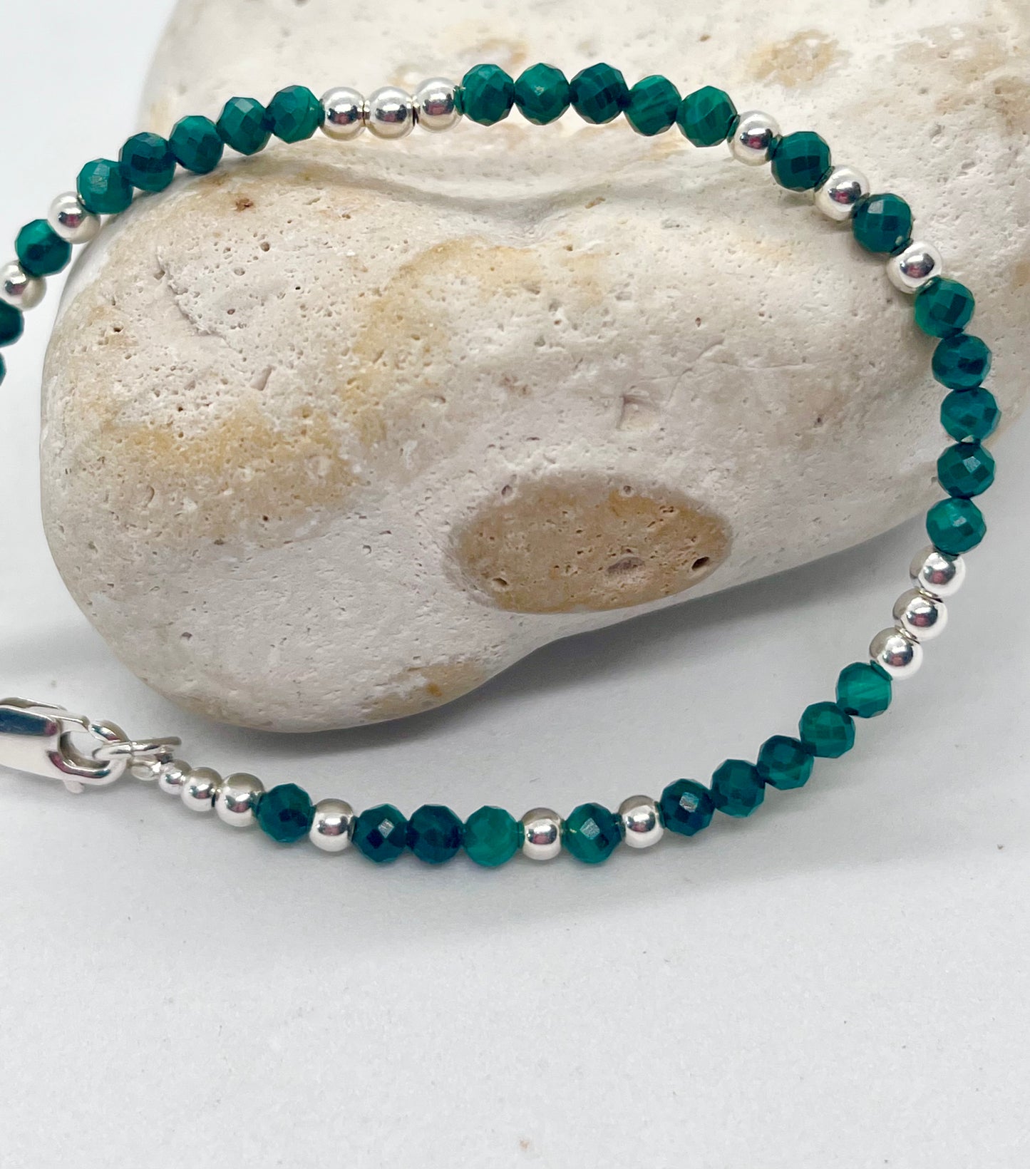 925 sterling silver ball & Malachite ‘Stone of Transformation’ bracelet