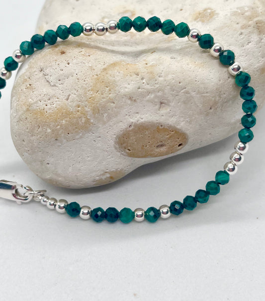 925 sterling silver ball & Malachite ‘Stone of Transformation’ bracelet