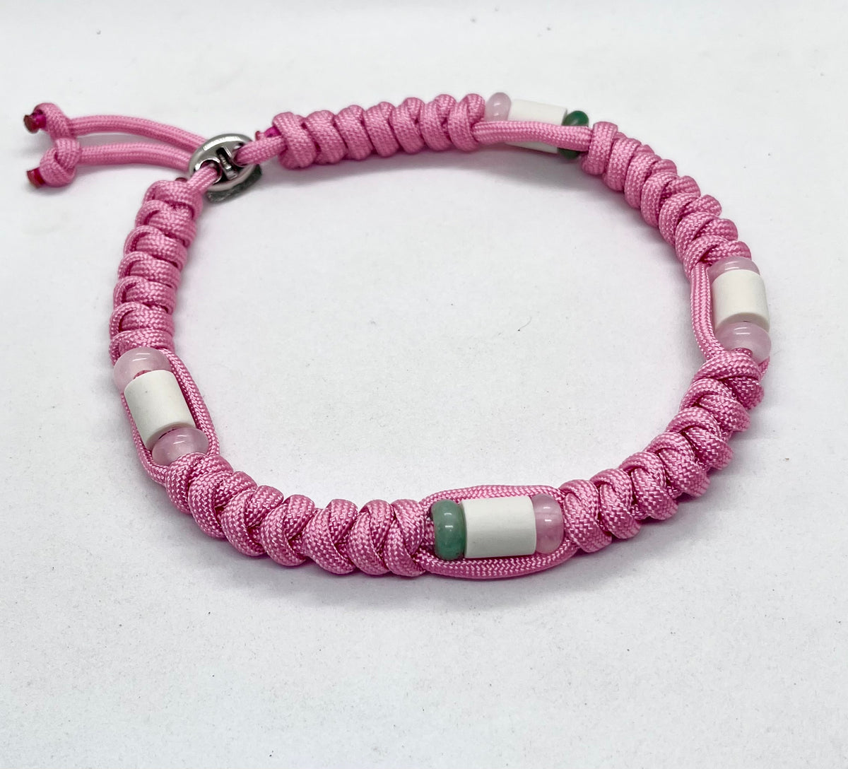 Luxury Pink Crystal Rose Quartz & Aventurine Paracord EM Ceramic Pet Collar - Flea & Tick Prevention