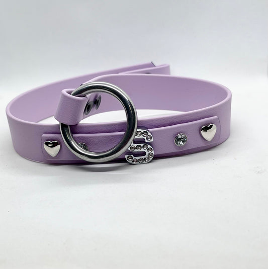 Lilac BioThane diamanté letter dog collar - JOOLS LONDON Luxe Letter