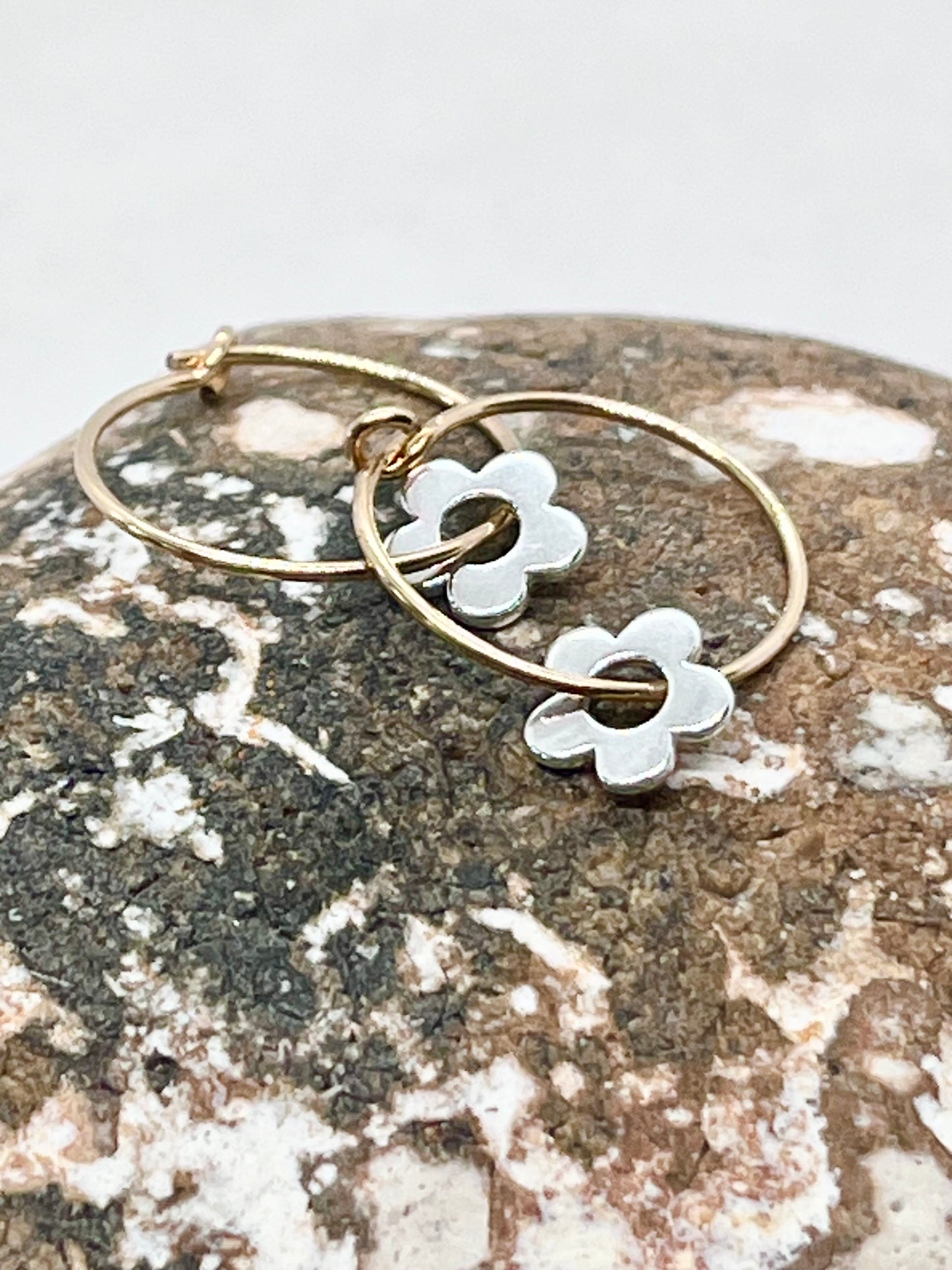 'Forever Flowers' Gold, Silver & Mixed Metal Hoop Earrings 15mm