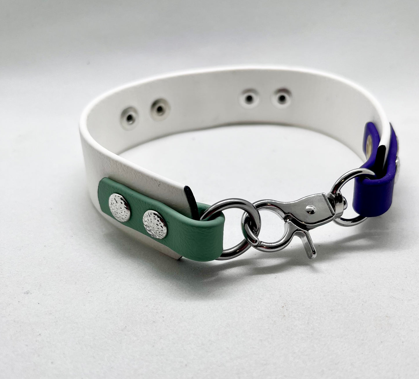 'How Fancy’  White Purple &  Green BioThane® Collar - Stainless Steel Hardware