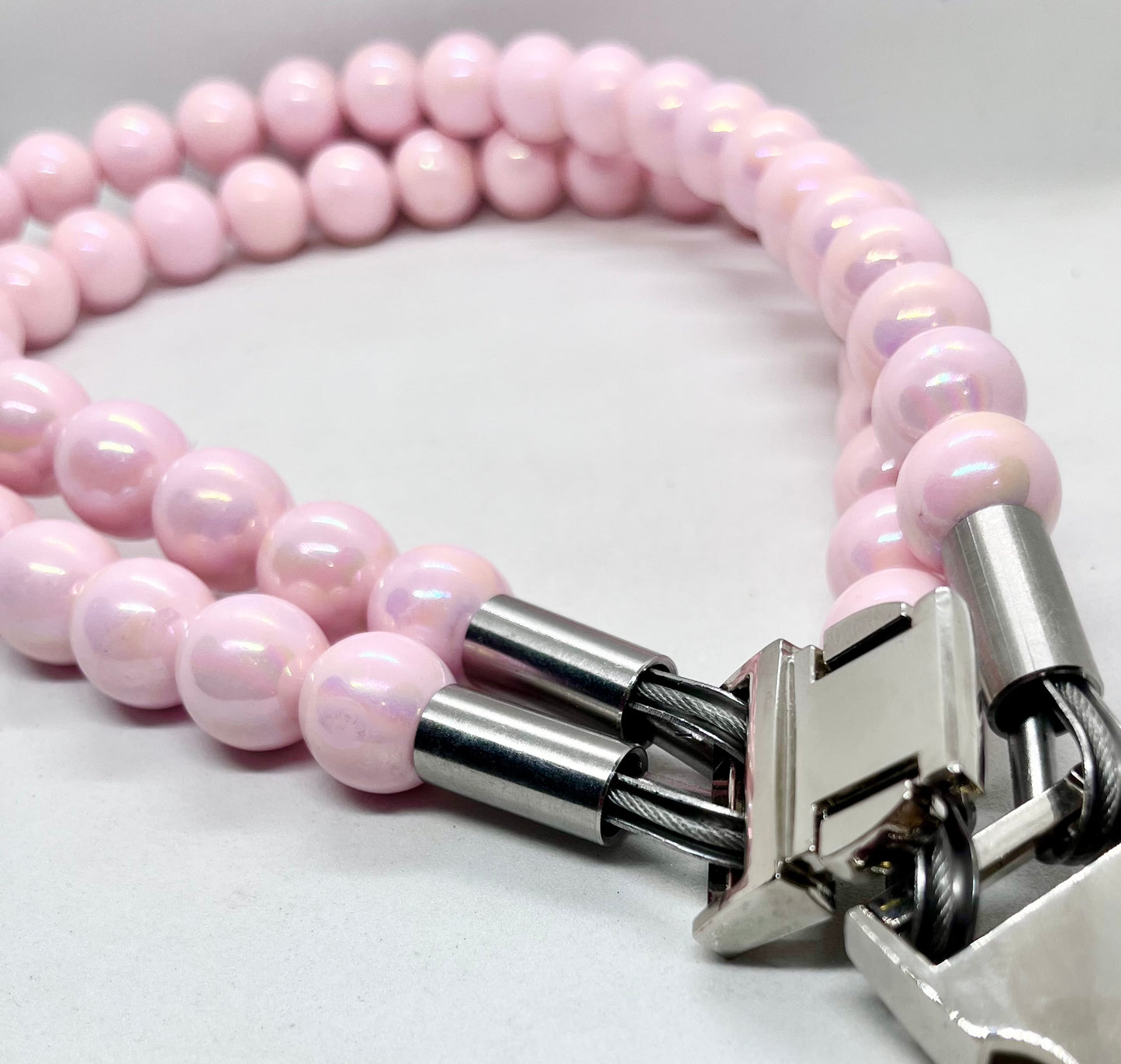 Extra AF Pink Beaded Stainless Steel Dog Collar Luxury Collection 25mm