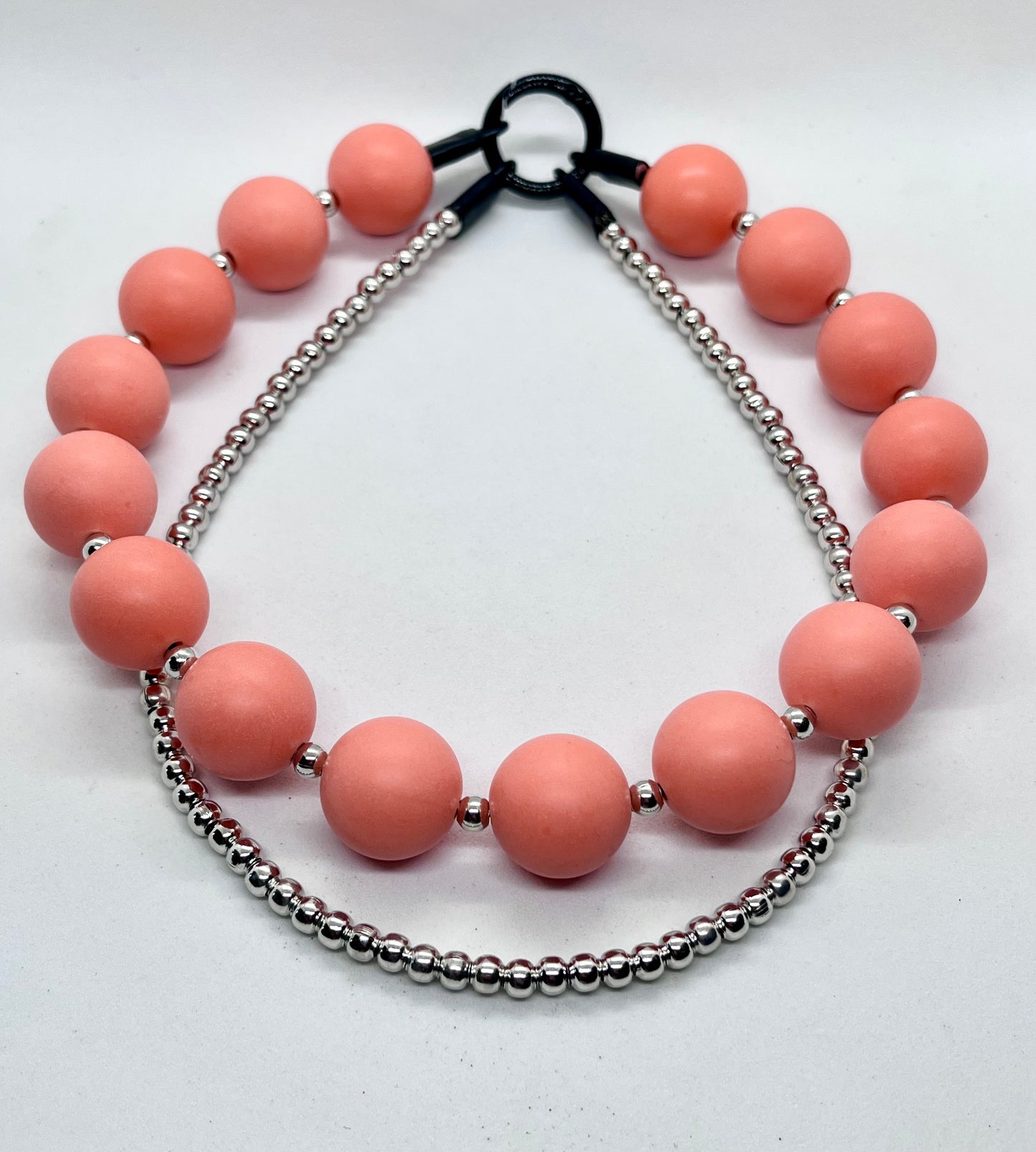'Runway Ready' Orange Beaded Collar & Silver Ball Chain Double Dog Collar Set