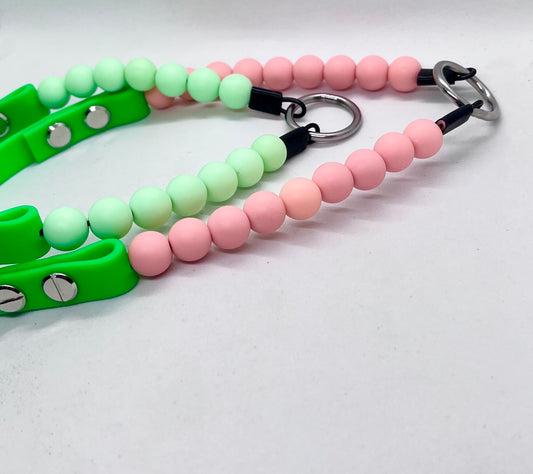 'Keep Up' Beaded BioThane Dog Collar - Green with Mint & Peach Beads