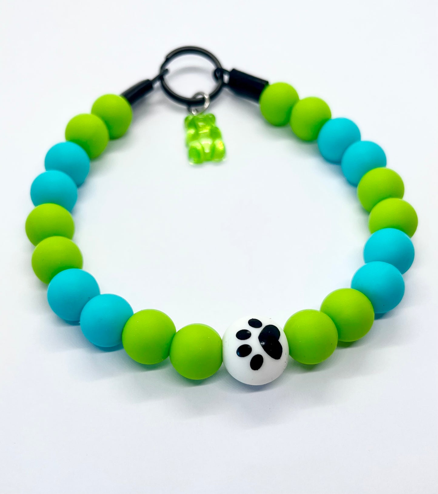 Tiny Menace Blue & Green Beaded Dog Collar - Paw Bead Necklace