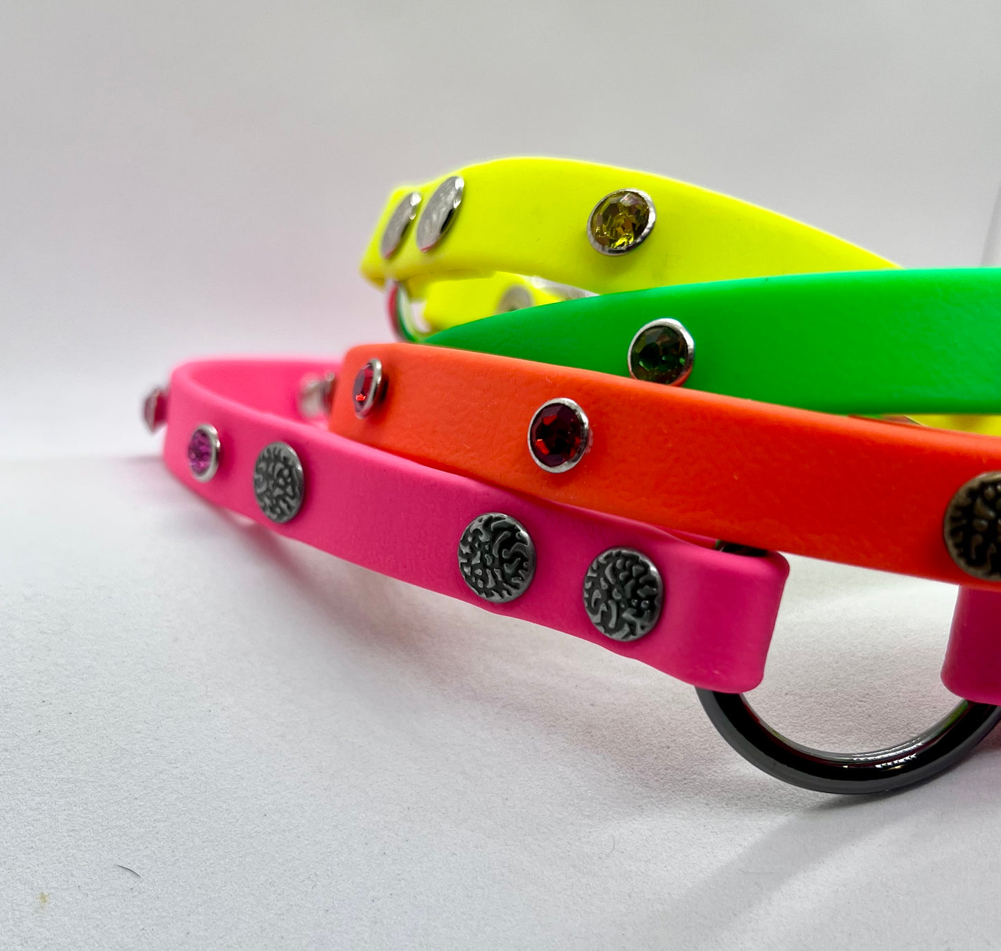 'Just Fine' Neon Bling BioThane® Collar Rhinestone Crystal Studs