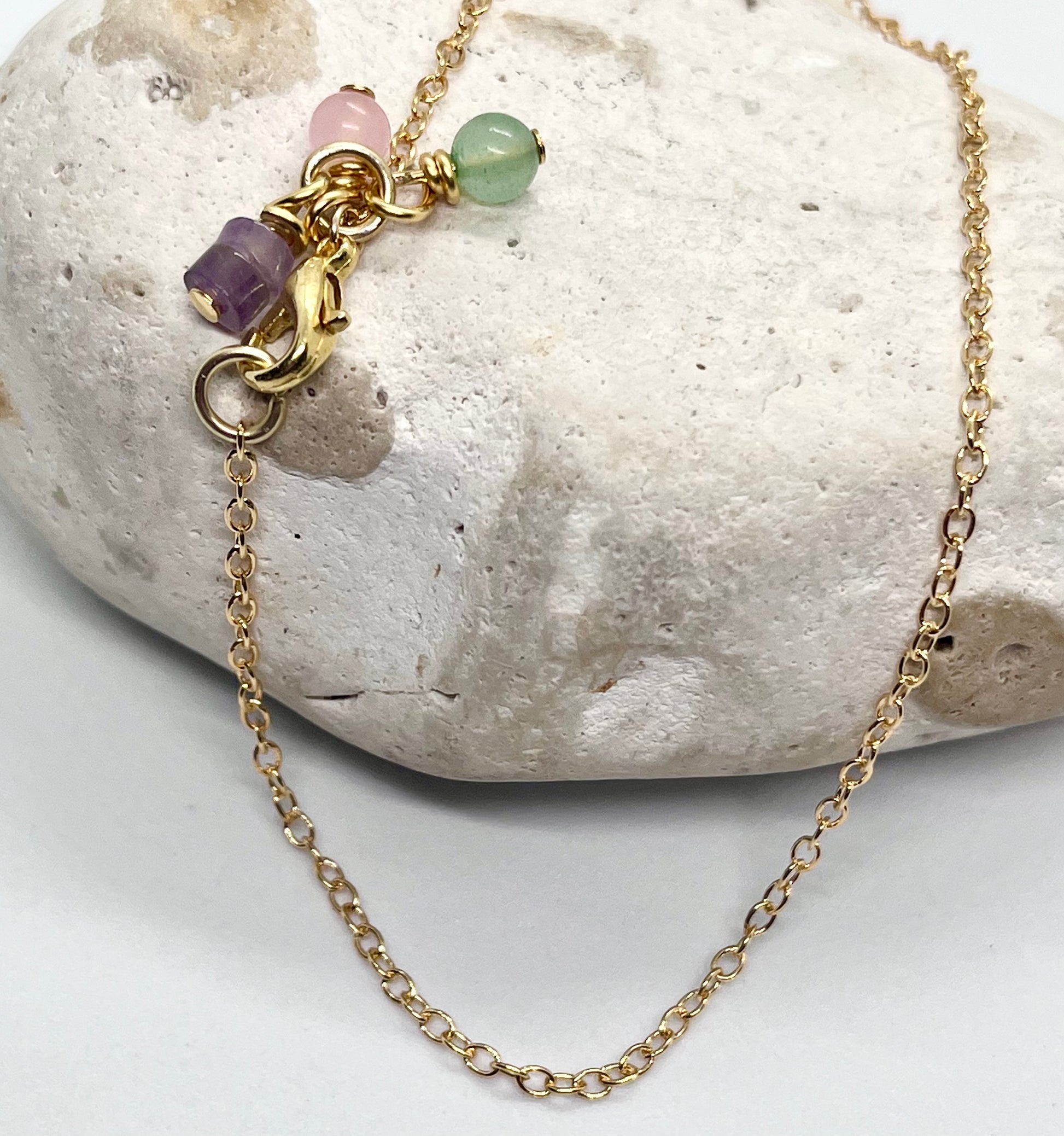 Gold cable chain anklet with colorrful crystal beads 