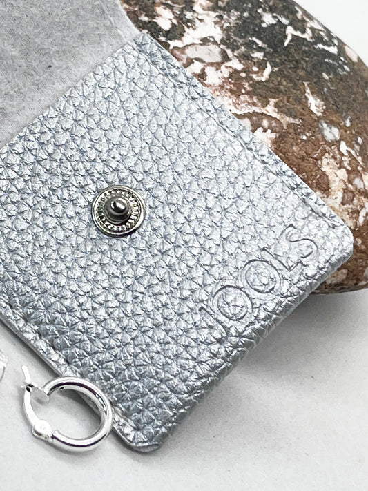 Personalised Silver Textured PVC Jewellery Gift Pouch with Blind Embossed Name or Initials