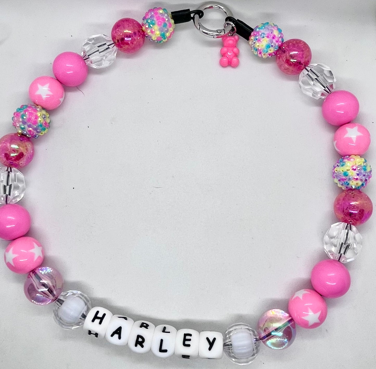 'Disco Fever' Pink Star & Disco Ball Pearl Beaded Dog Collar