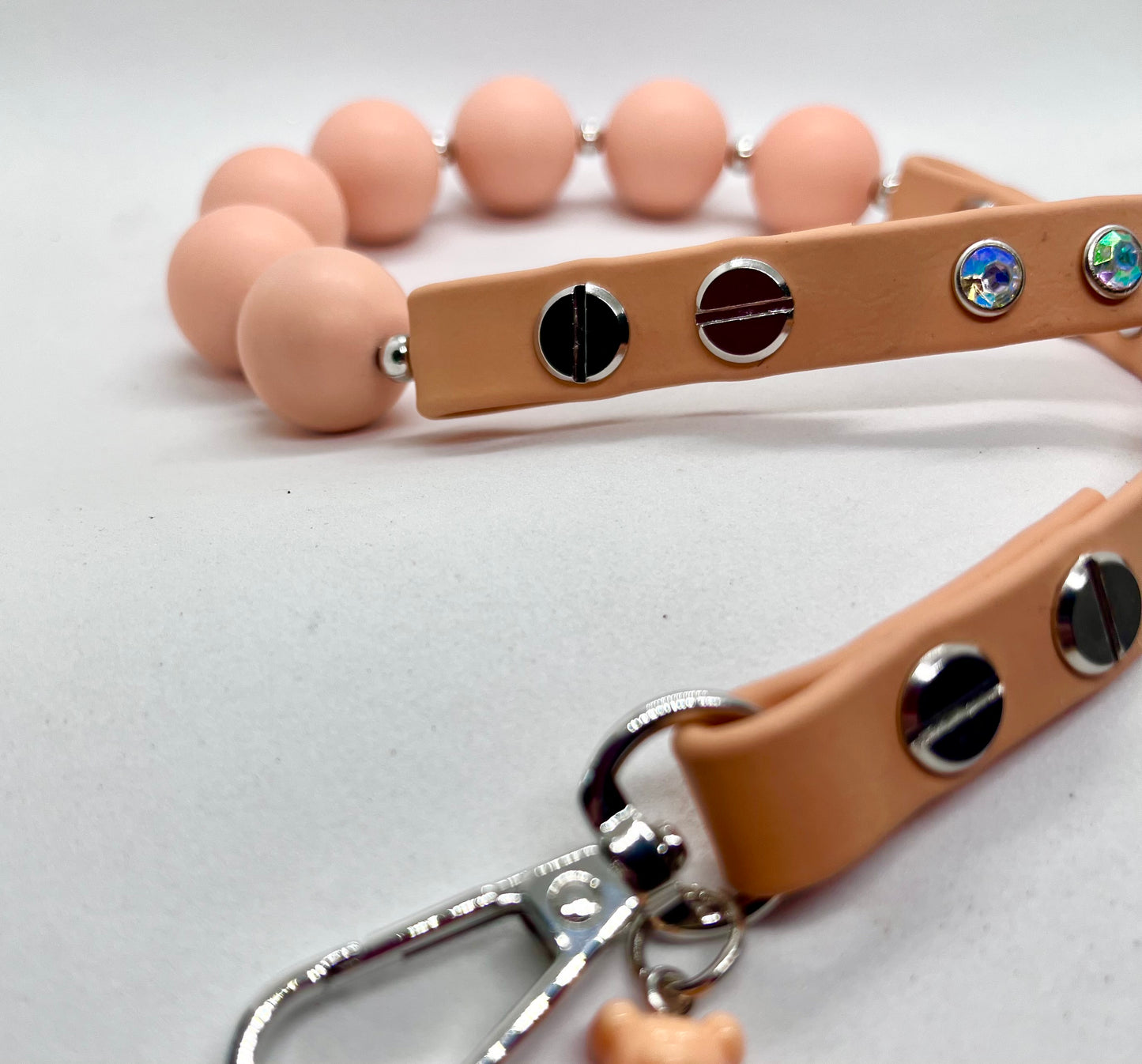 'Peachy Luxe' Peach Bead & BioThane® Collar with Iridescent Diamé Studs | Dog Necklace | JOOLS LONDON