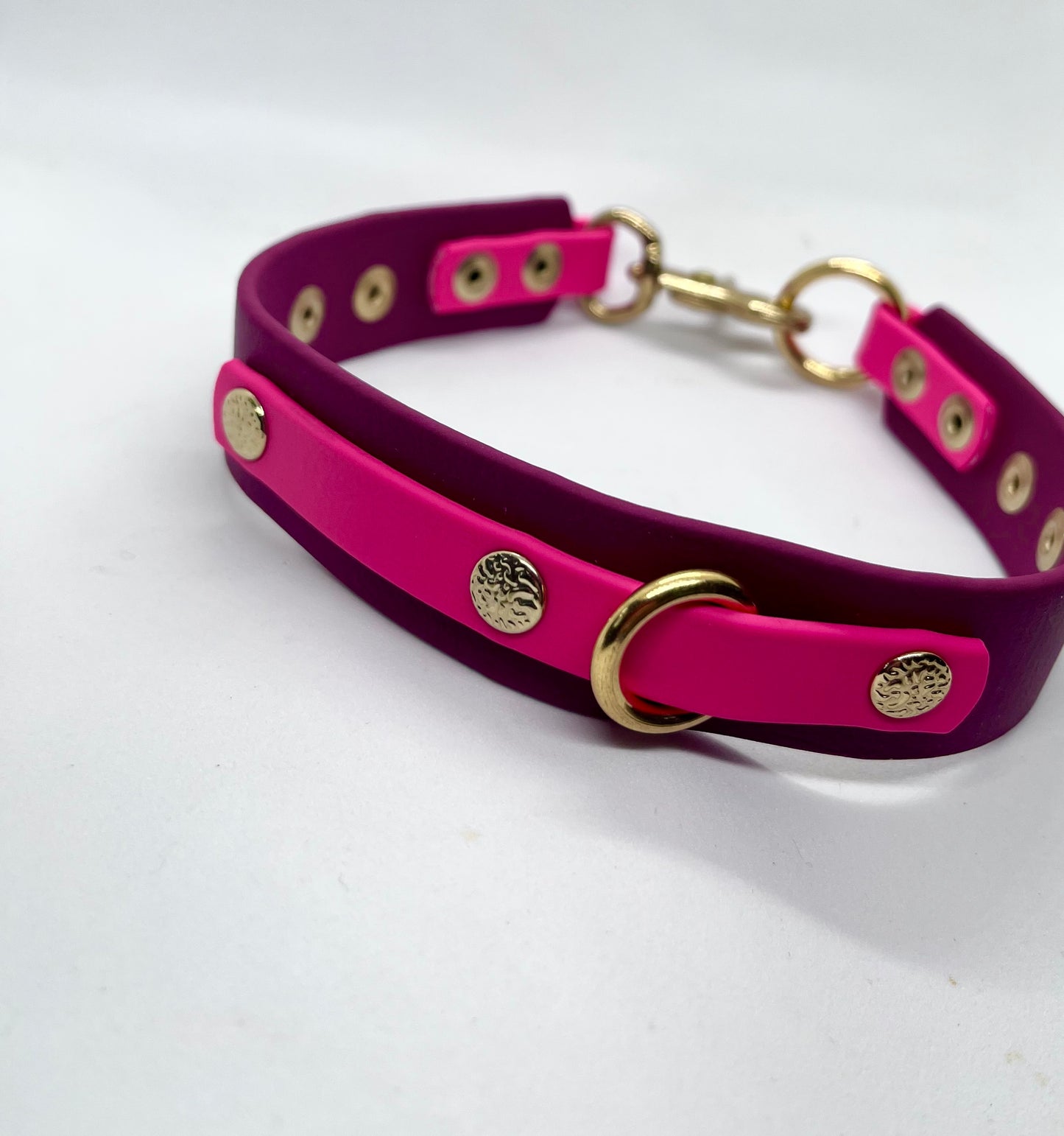 'How Posh' dog collar with 25mm & 13mm BioThane® in burgundy and pink | JOOLS LONDON