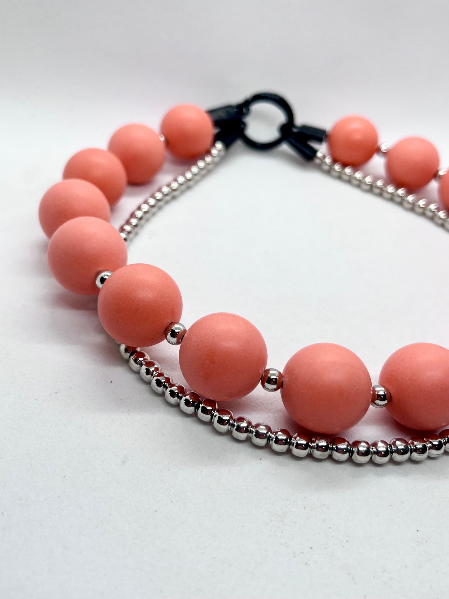 'Runway Ready' Orange Beaded Collar & Silver Ball Chain Double Dog Collar Set