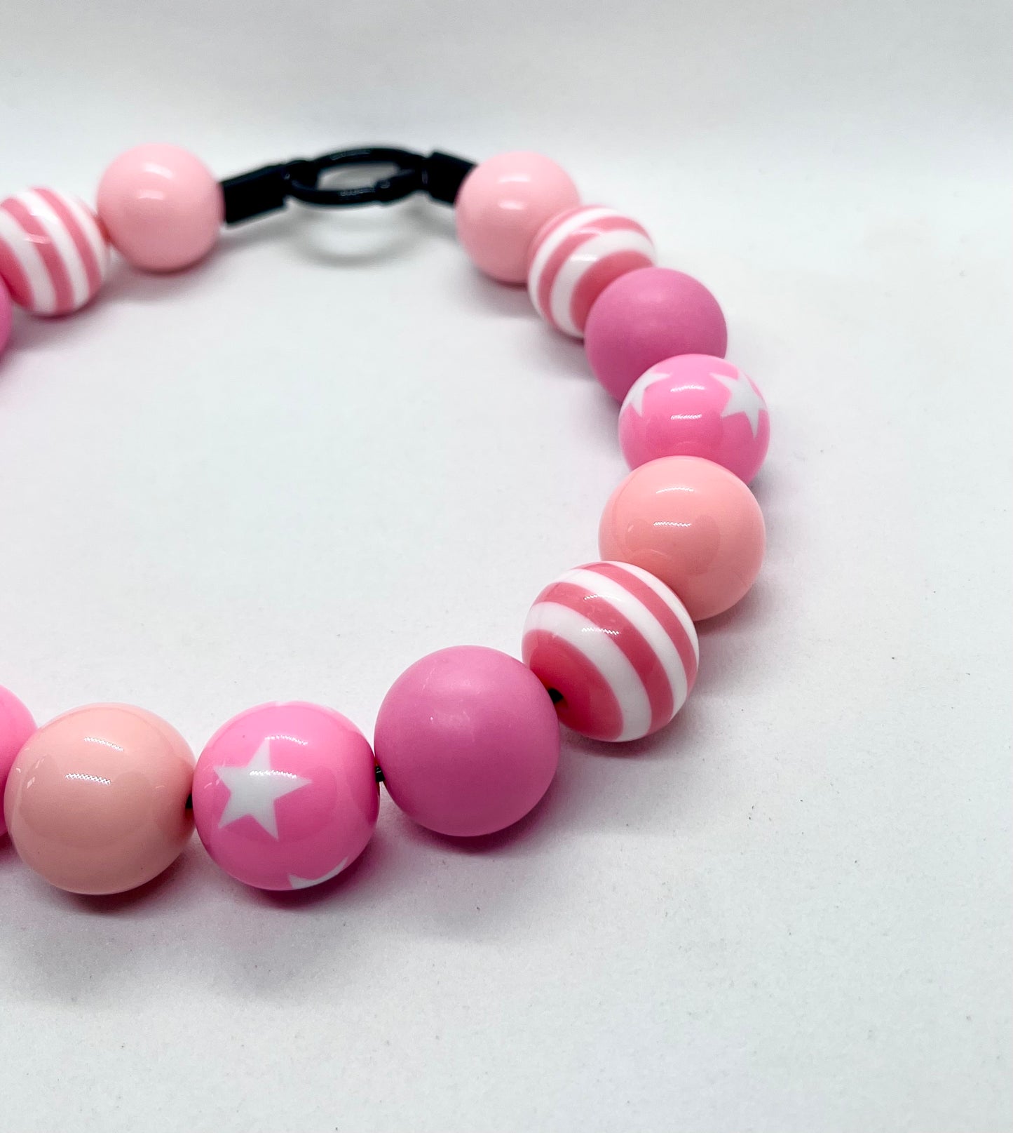 'Pattern Riot' Pink Beaded Dog Collar - Spots & Stripes