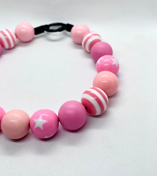 'Pattern Riot' Pink Beaded Dog Collar - Spots & Stripes