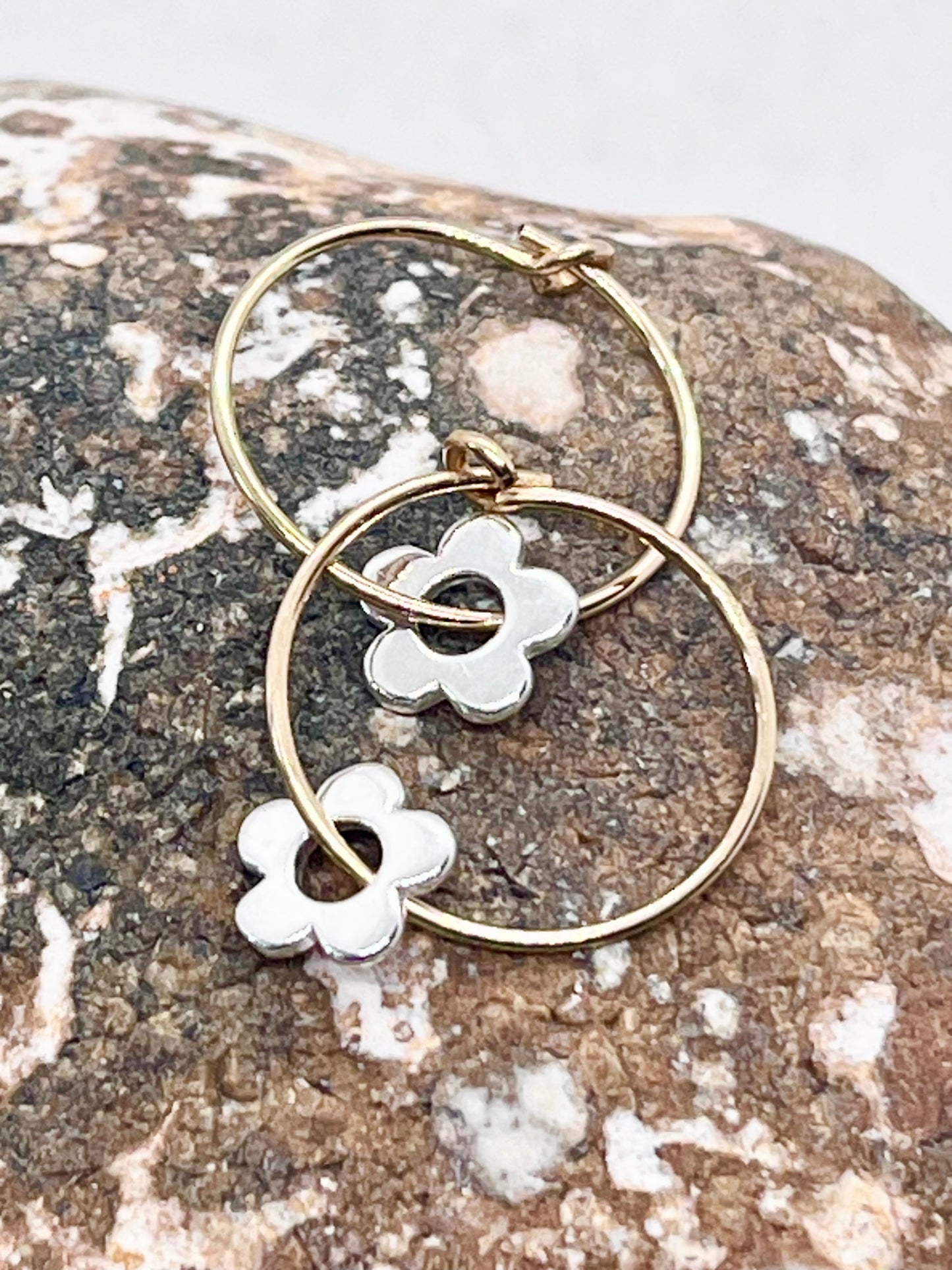 'Forever Flowers' Gold, Silver & Mixed Metal Hoop Earrings 15mm