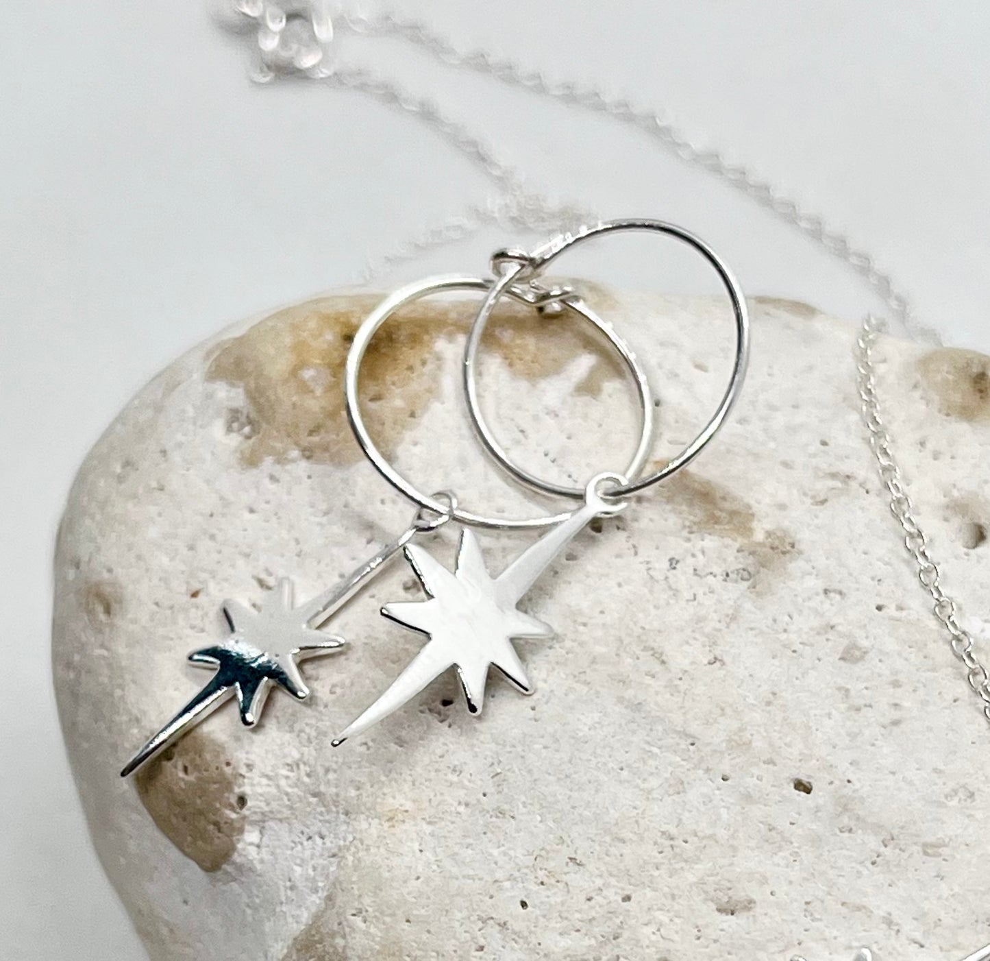 ‘Celestial Beauty’ 925 sterling silver wire ear hoop earrings