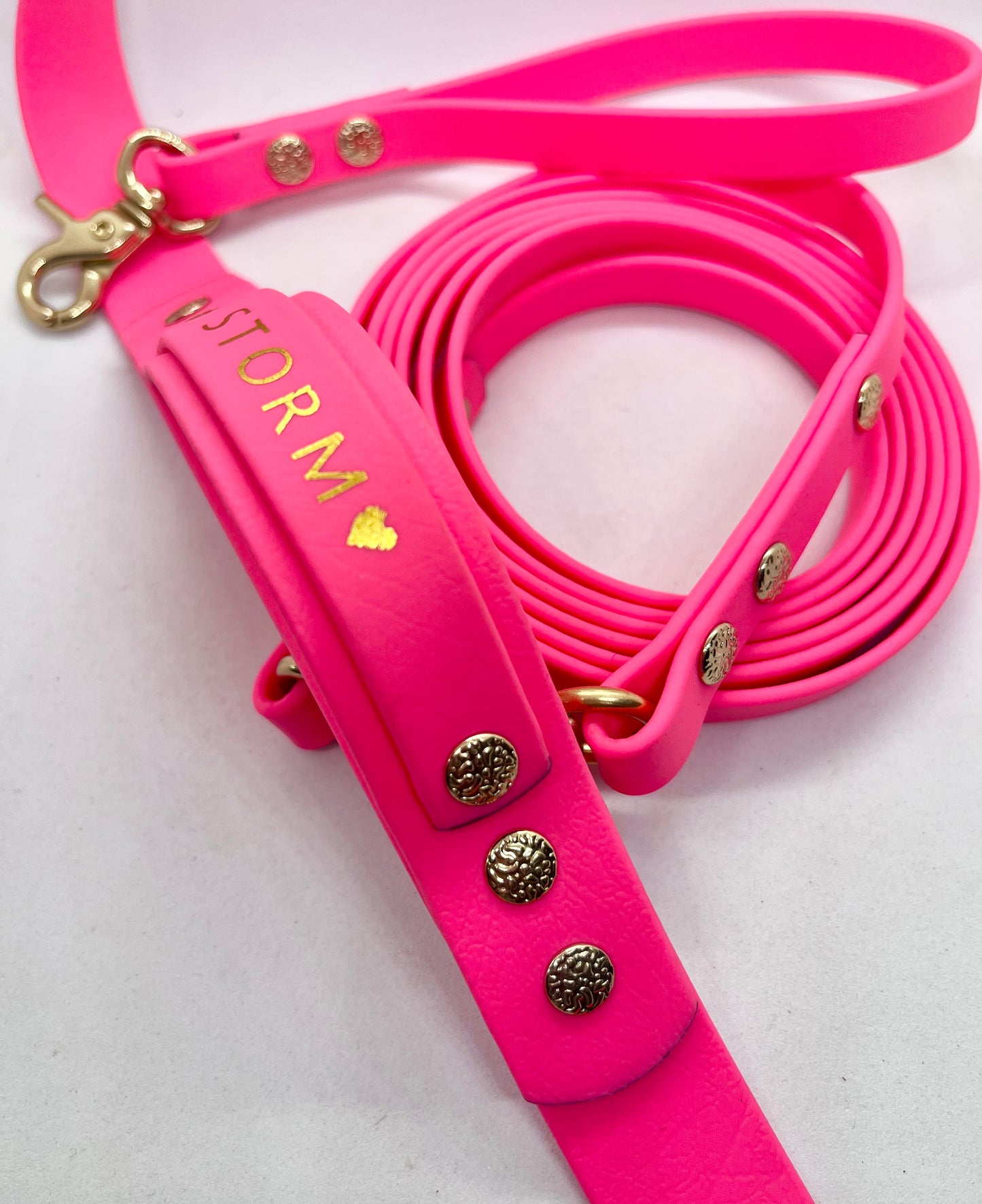 Luxe Lead Neon Pink BioThane®  Solid Brass Dog Lead with Handle