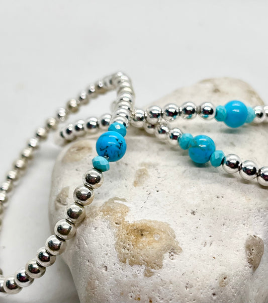 925 white gold plated turquoise centre bead ball bracelet one size