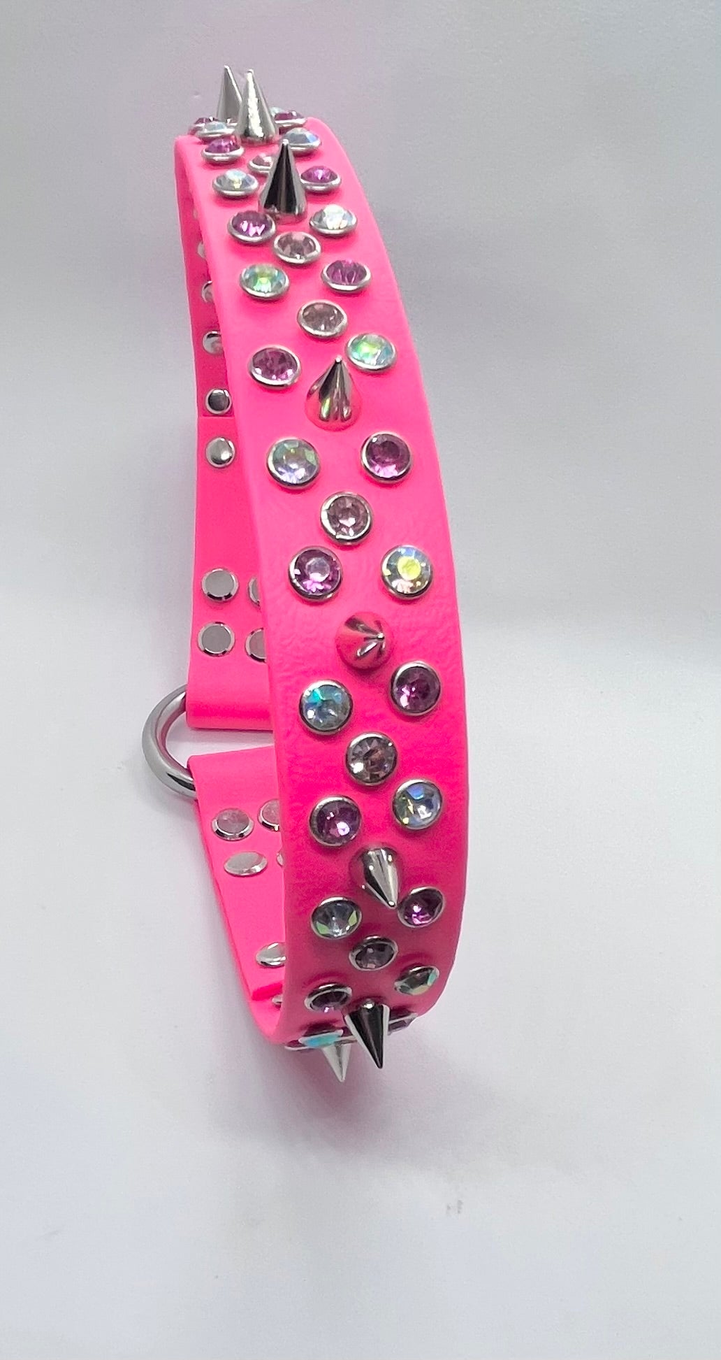 ‘Icon Only’ neon all out rhinestone crystal BioThane® sparkly spiked dog  collar with stainless steel hardware