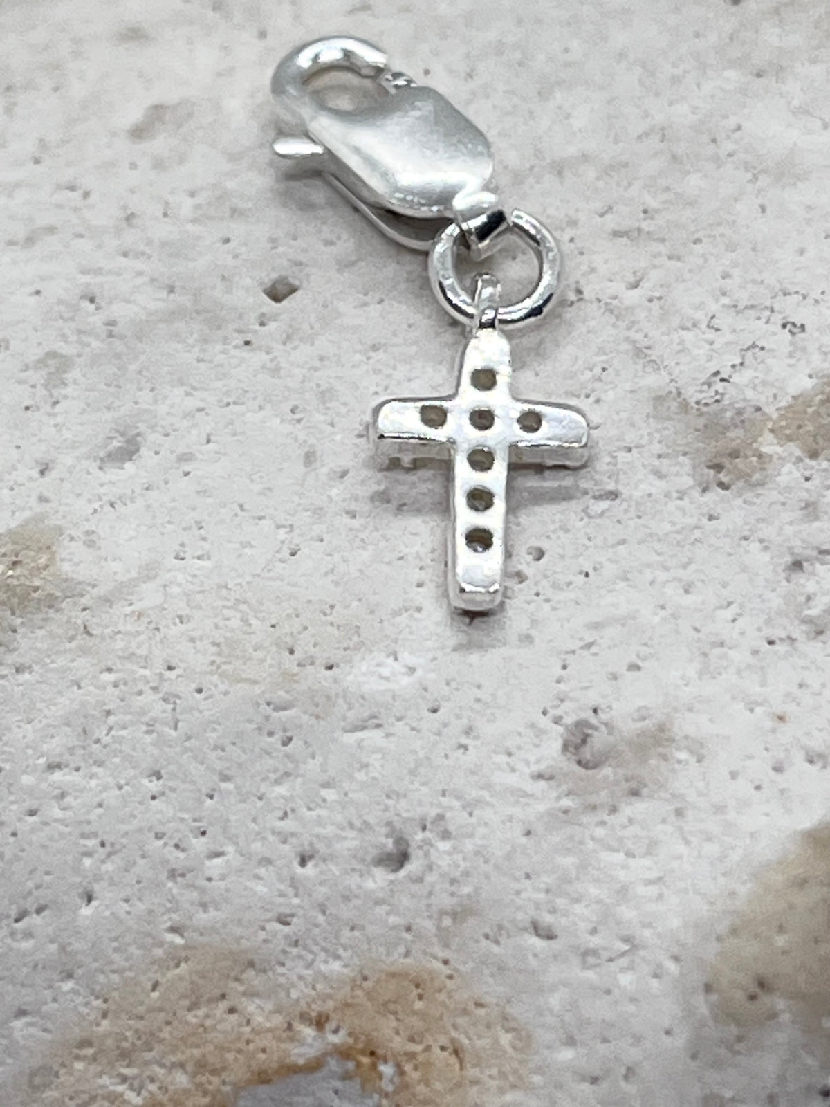 925 'Diamanté Cross' Charm Necklace - Sterling Silver Diamond Cut Ball Chain