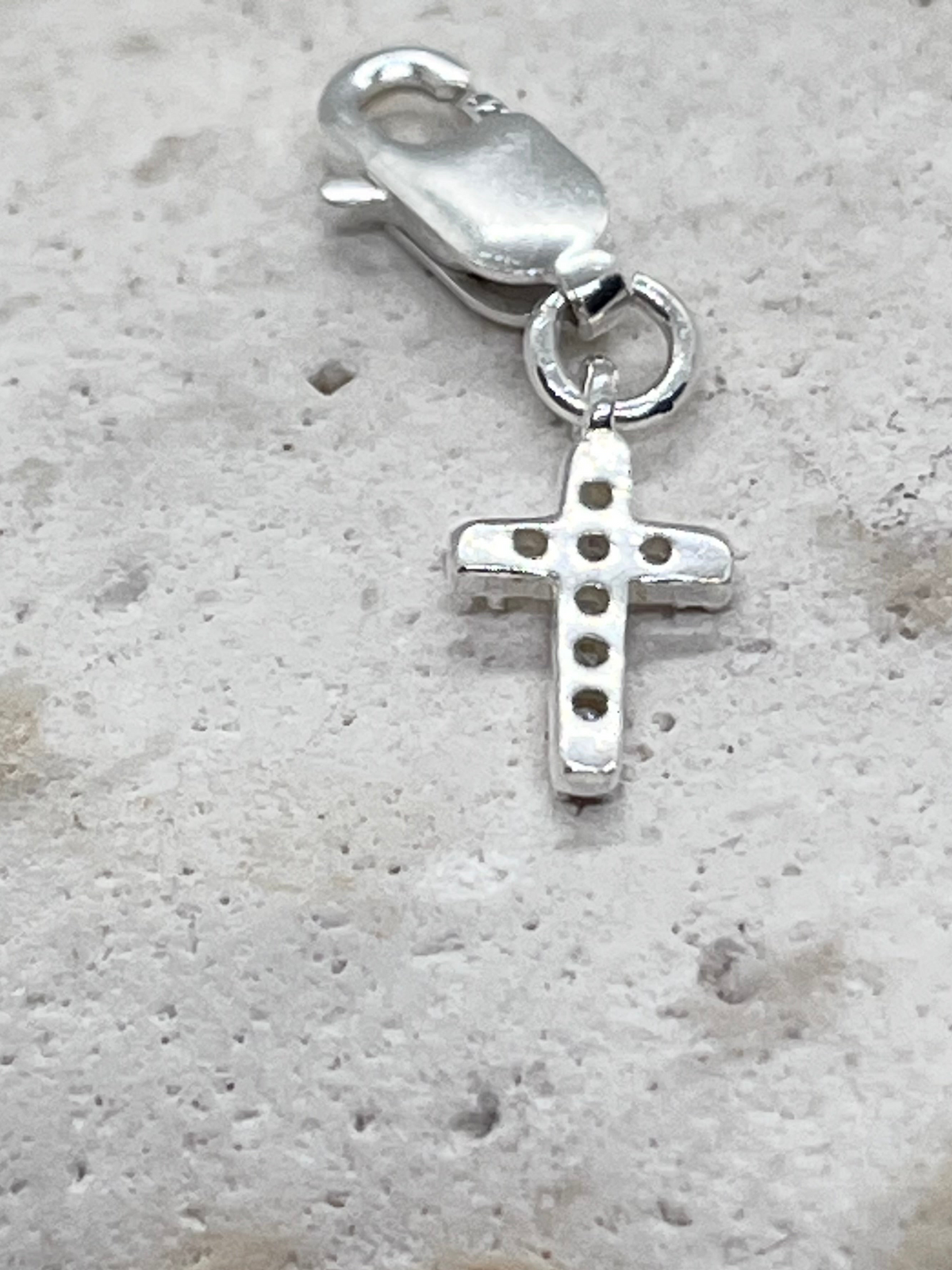 925 'Diamanté Cross' Charm Necklace - Sterling Silver Diamond Cut Ball Chain