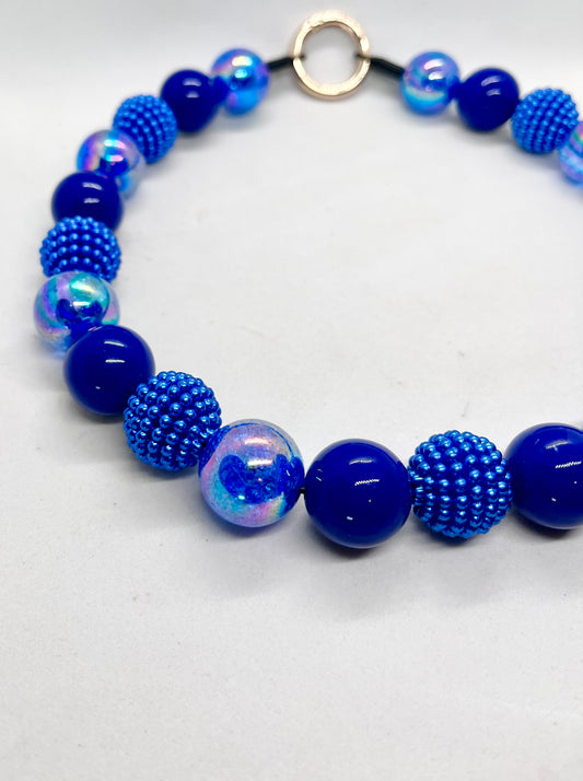 'Pool Party' Cobalt Blue & Iridescent Beaded Dog Collar