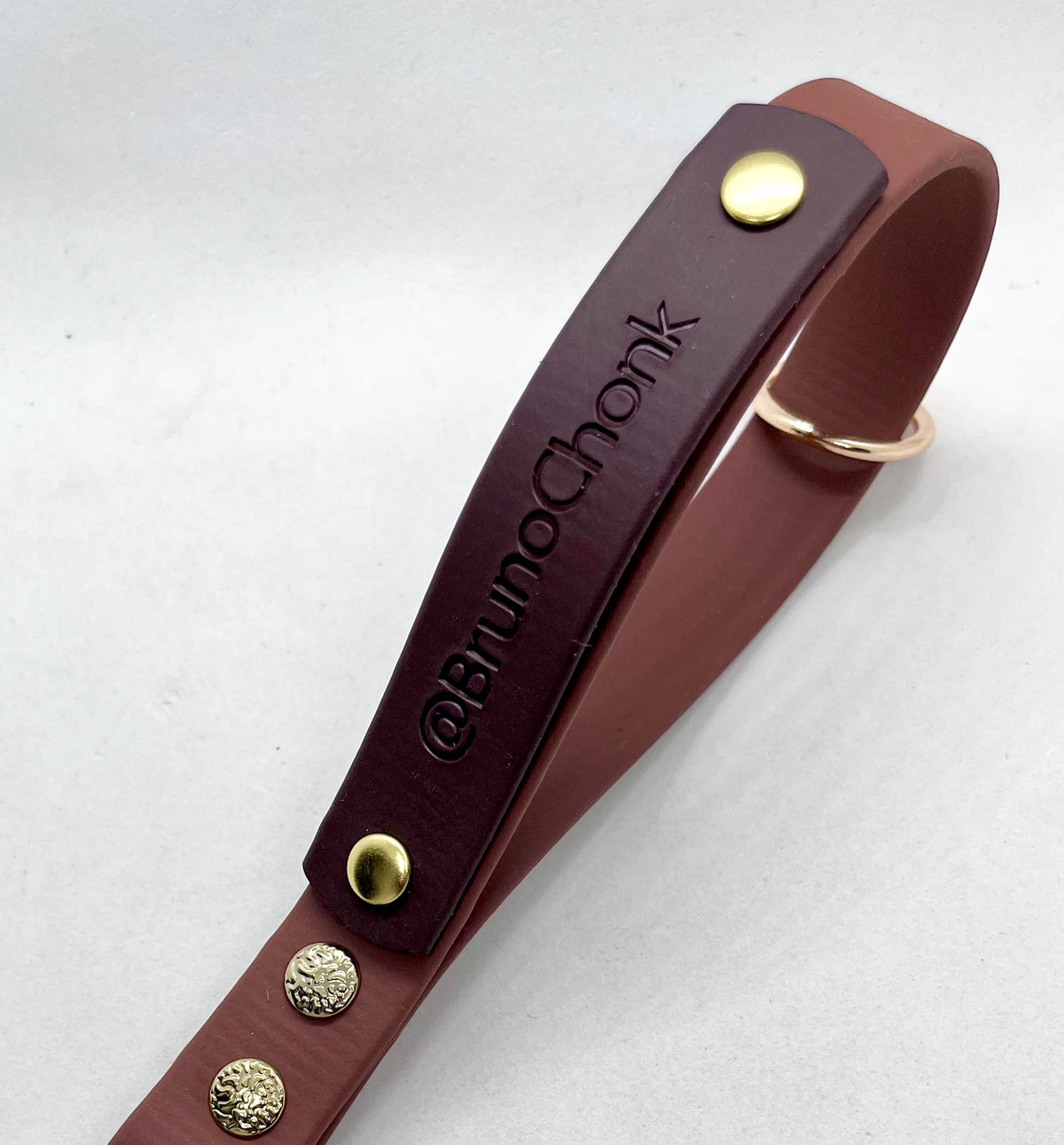 'Bruno Chonk' Personalised Embossed Detachable Clip On Lead Handle Solid Brass