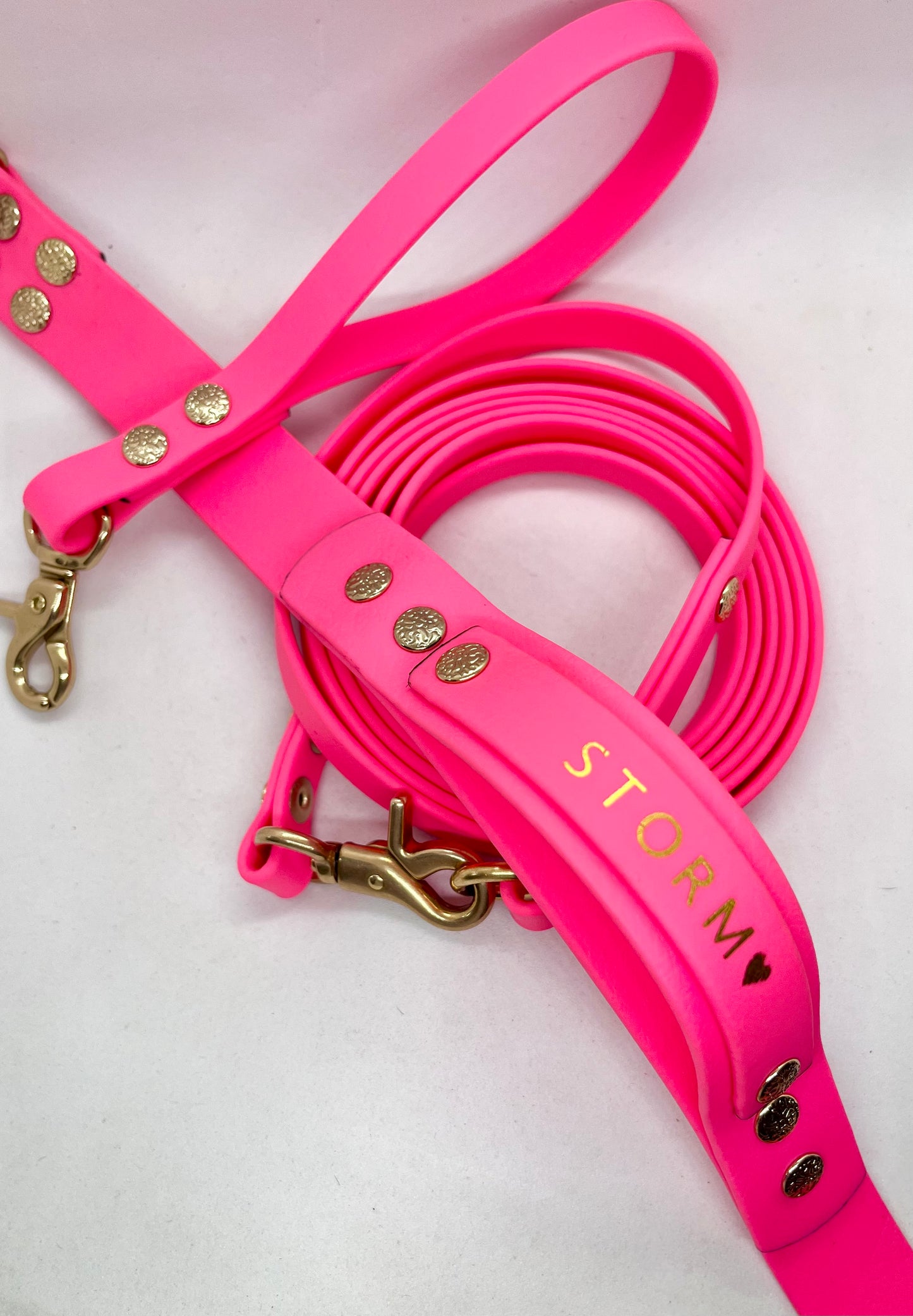 Luxe Lead Neon Pink BioThane®  Solid Brass Dog Lead with Handle