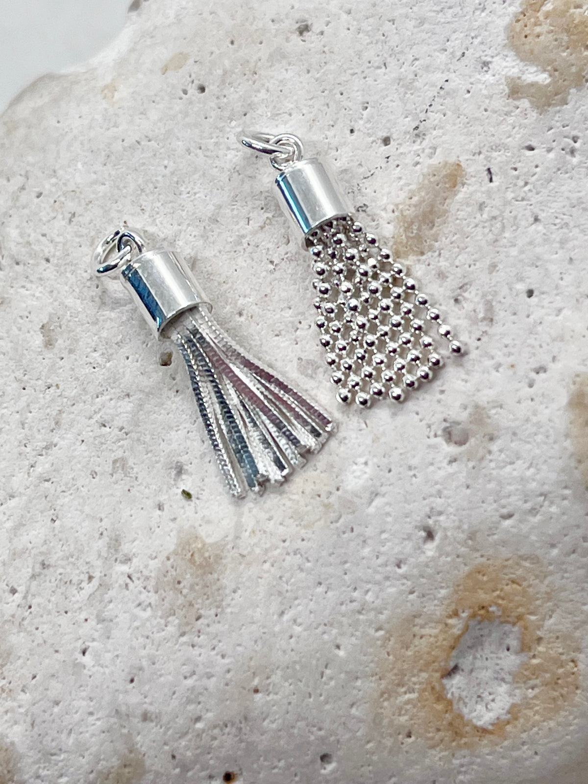 925 Sterling Silver 'Box Tassel' Box Chain Tassel Charm Jump-ring or Lobster Clasp