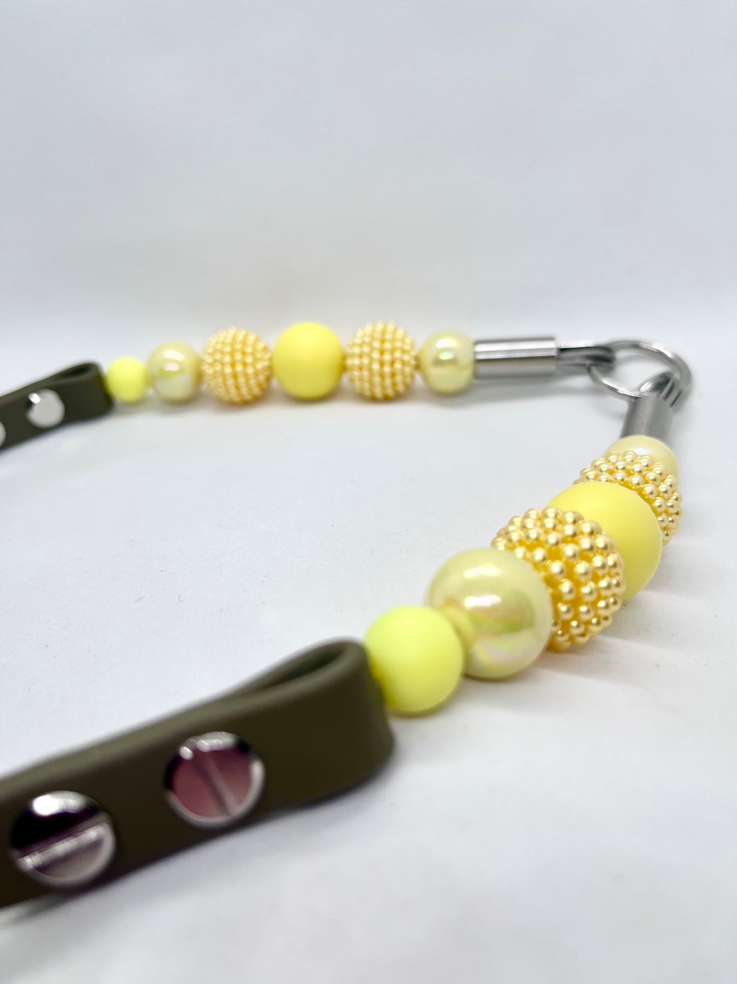 'So Chic' Yellow Beaded Dog Collar - Khaki BioThane® with Diamanté Studs