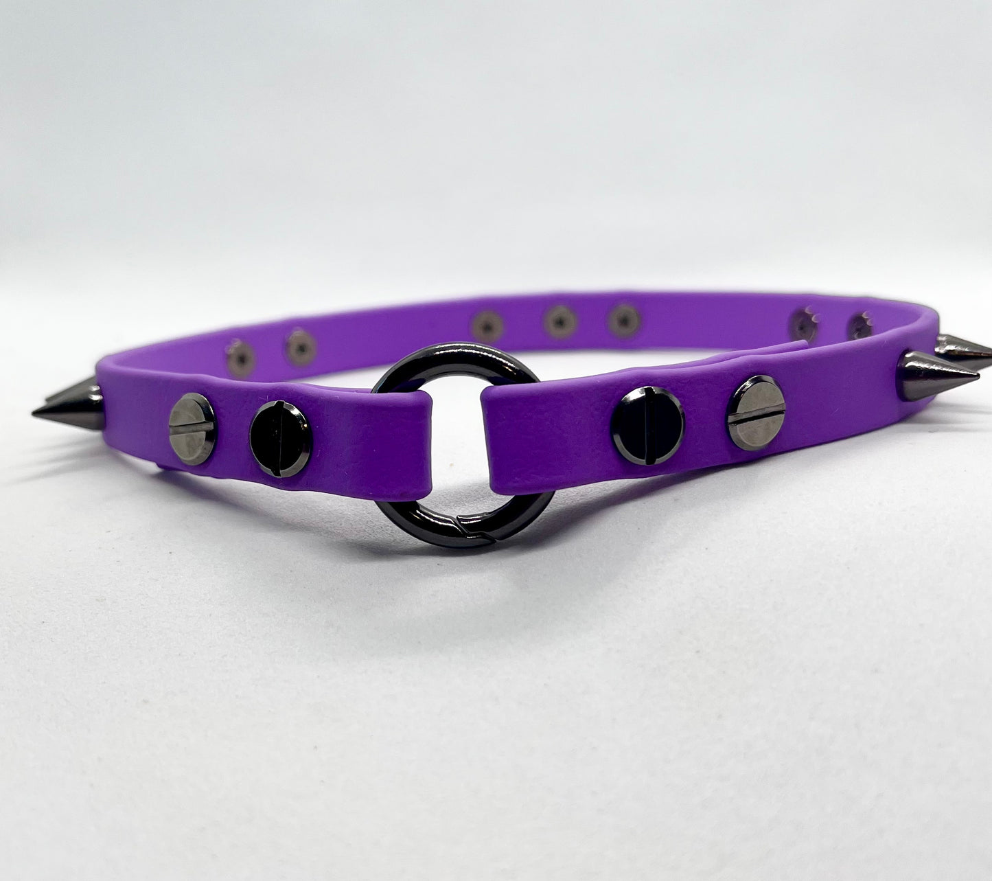 'Little Drama' Purple Studded BioThane® Collar - Gunmetal Cone Spikes