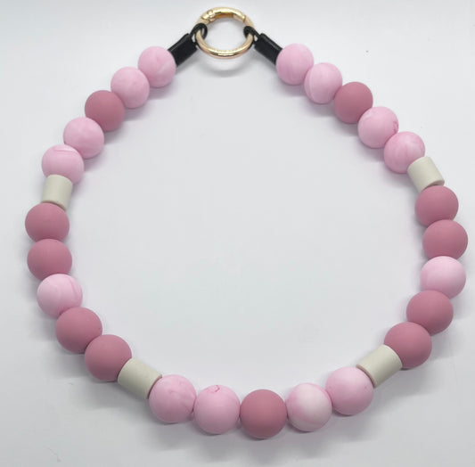 Pink mix EM pet natural ceramic beaded dog collar necklace