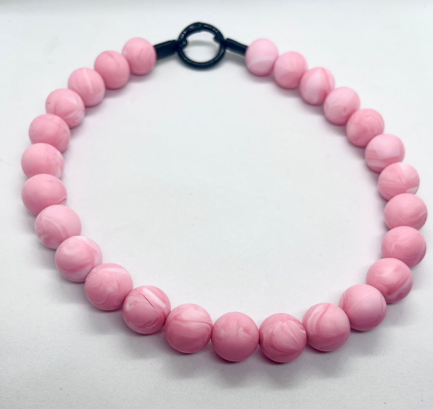 'Chaos Nugget' coral pink marble swirl beaded dog collar necklace boho vibes