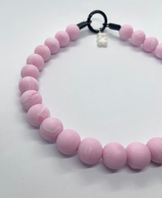 SALE 14 inches/36cm ‘Sass Bandit’ baby pink swirl beaded dog collar necklace boho vibe tie dye NOW £8.50