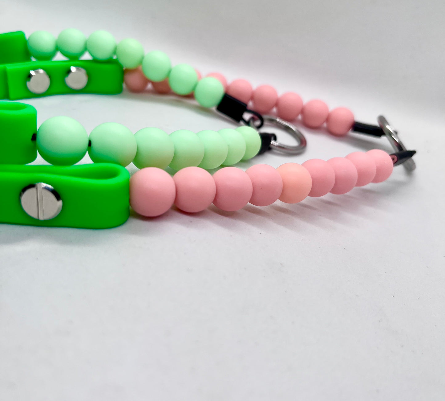 'Keep Up' Beaded BioThane Dog Collar - Green with Mint & Peach Beads