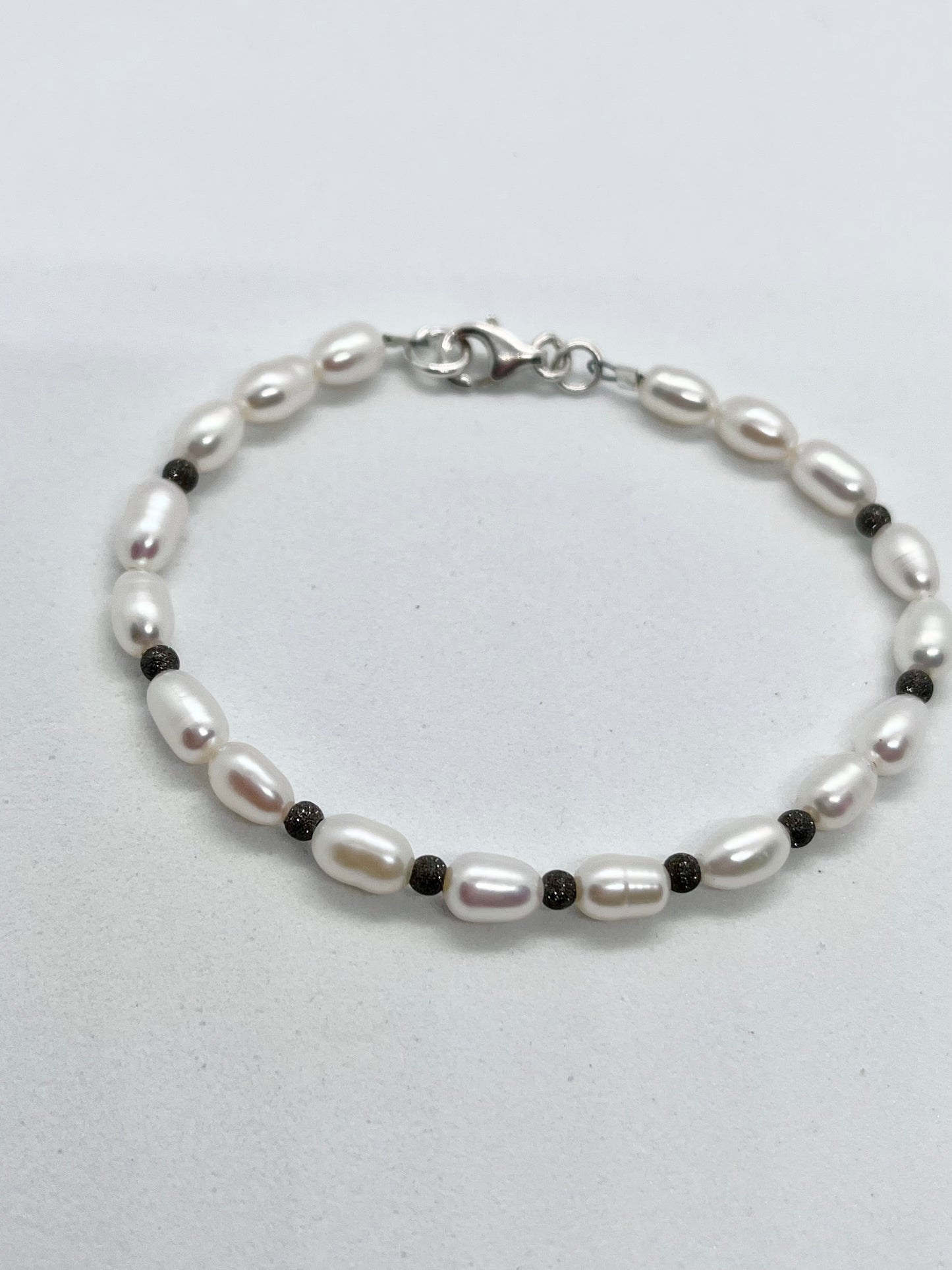 925 sterling silver 'Laser-cut Pearl’ unisex mens silver ball bead charm bracelet genuine freshwater pearls