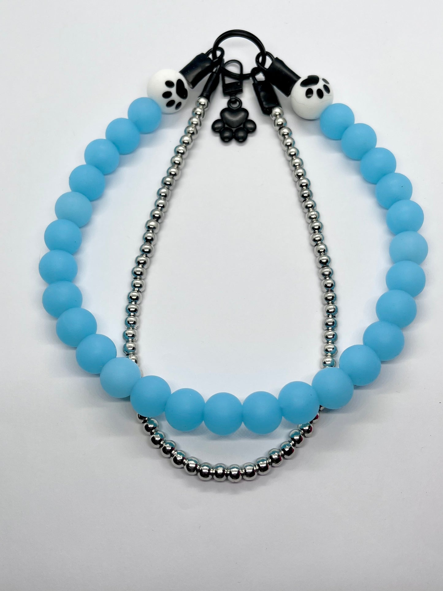 ‘A Little Frosty’ baby blue frosted beaded PAWS bead dog collar