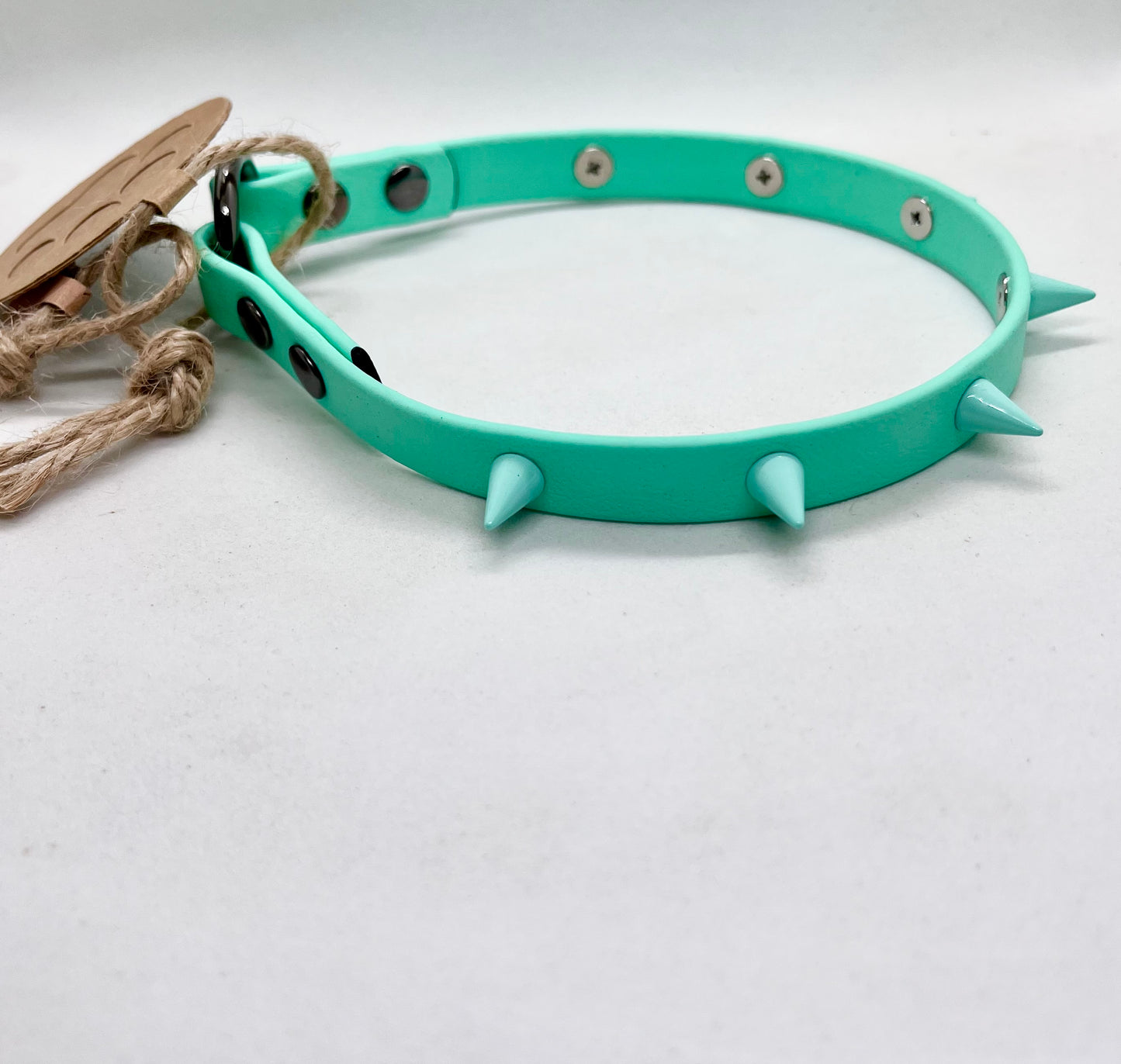 'Oh My' Mint Green Colour Blend  Bright BioThane® Studded Collar - Colour Cone Spiked Studs | 13 inch | Reduced to £12.60