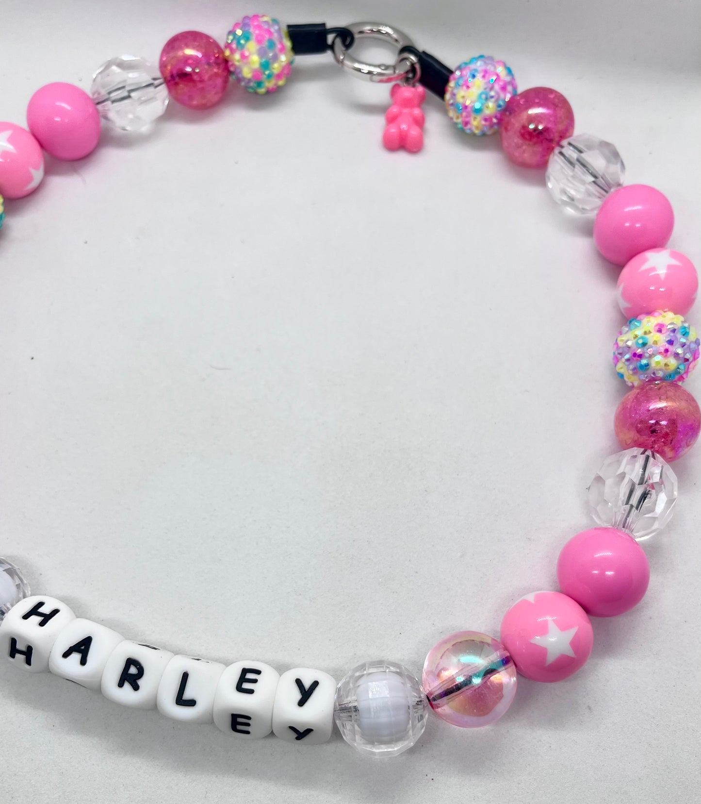 'Disco Fever' Pink Star & Disco Ball Pearl Beaded Dog Collar