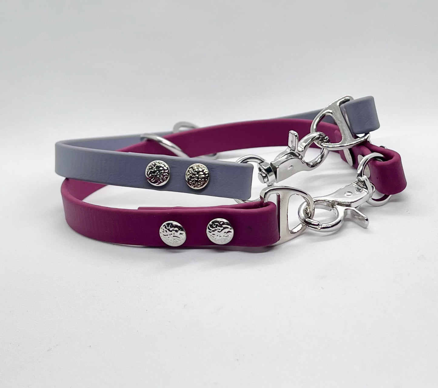 ‘Just Saying’ plain BioThane® 13mm clip collar, textured steel studs stainless steel hardware