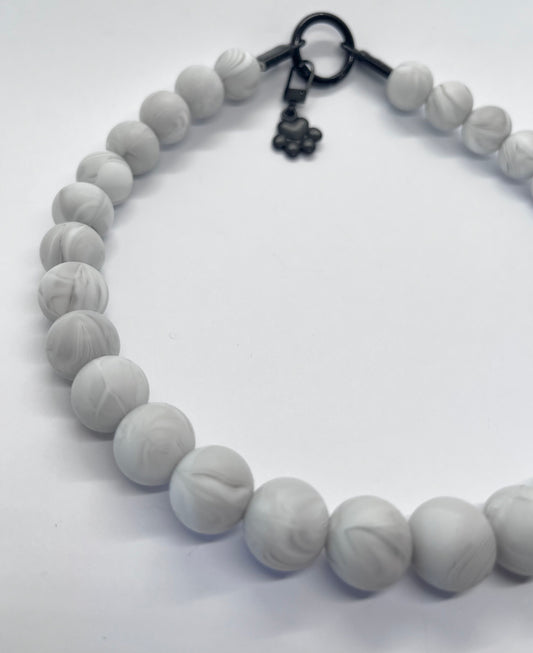'Cool Chaos' grey marble swirl beaded dog collar necklace boho vibe tie dye
