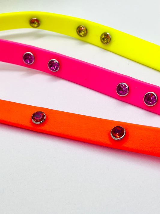 'Just Fine' neon bling rhinestone crystal biothane studded collar