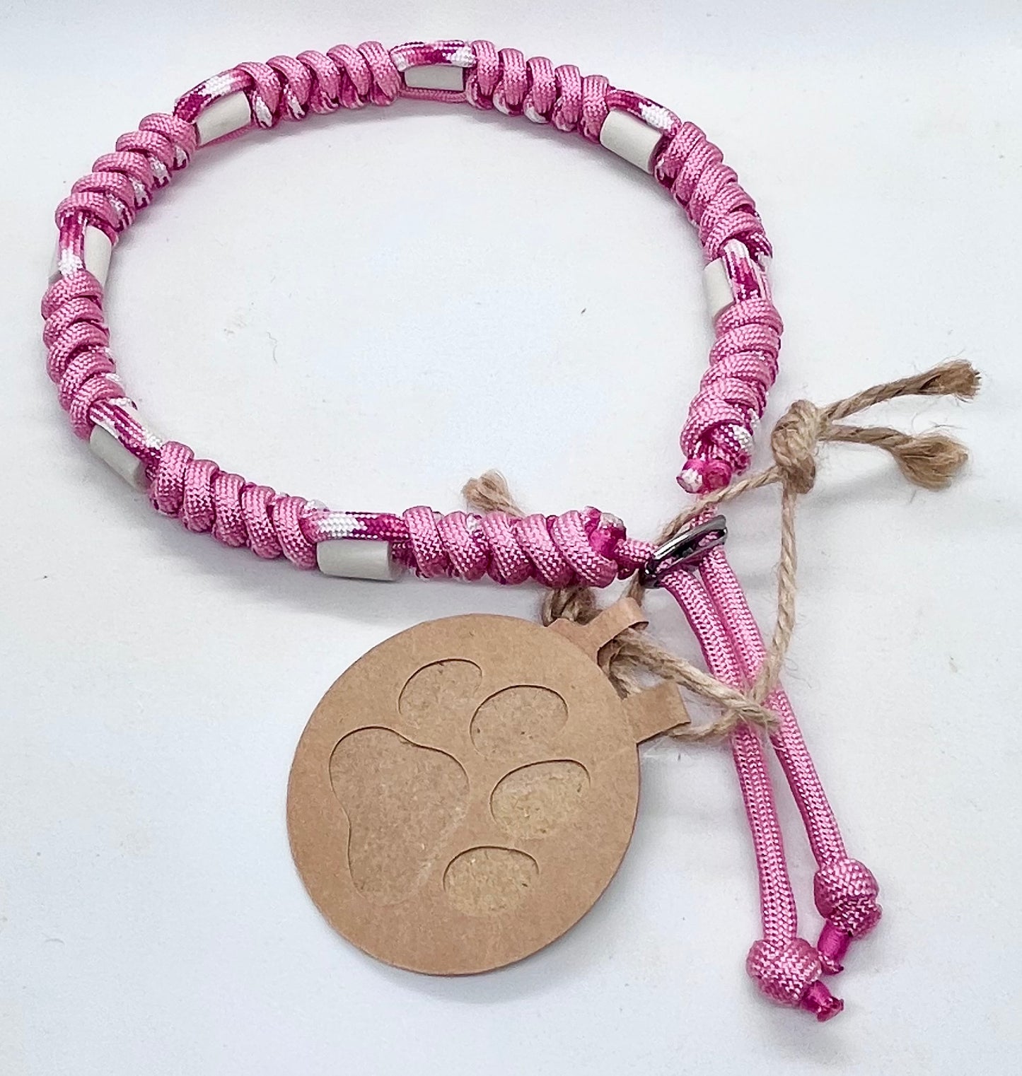 'Pink Pawfect' Breast Cancer Awareness EM Collar - Pink & White Beaded Dog Collar | 14 inch | Reduced to £10.20