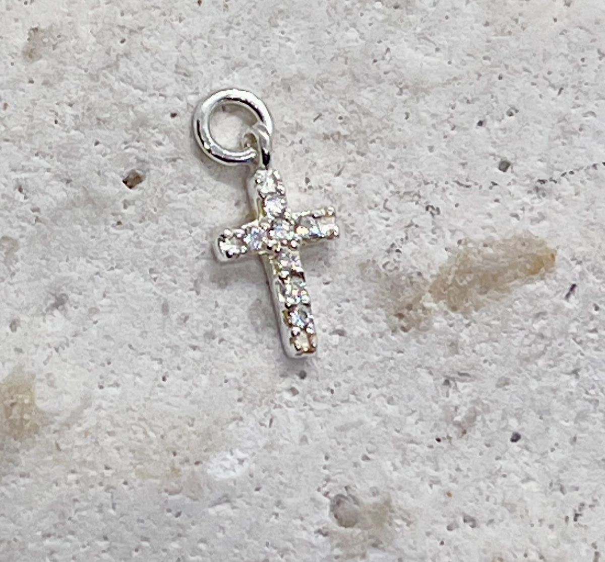 925 Sterling Silver Chain ‘Diamanté Cross’ Charm Jump Ring or Lobster Clasp