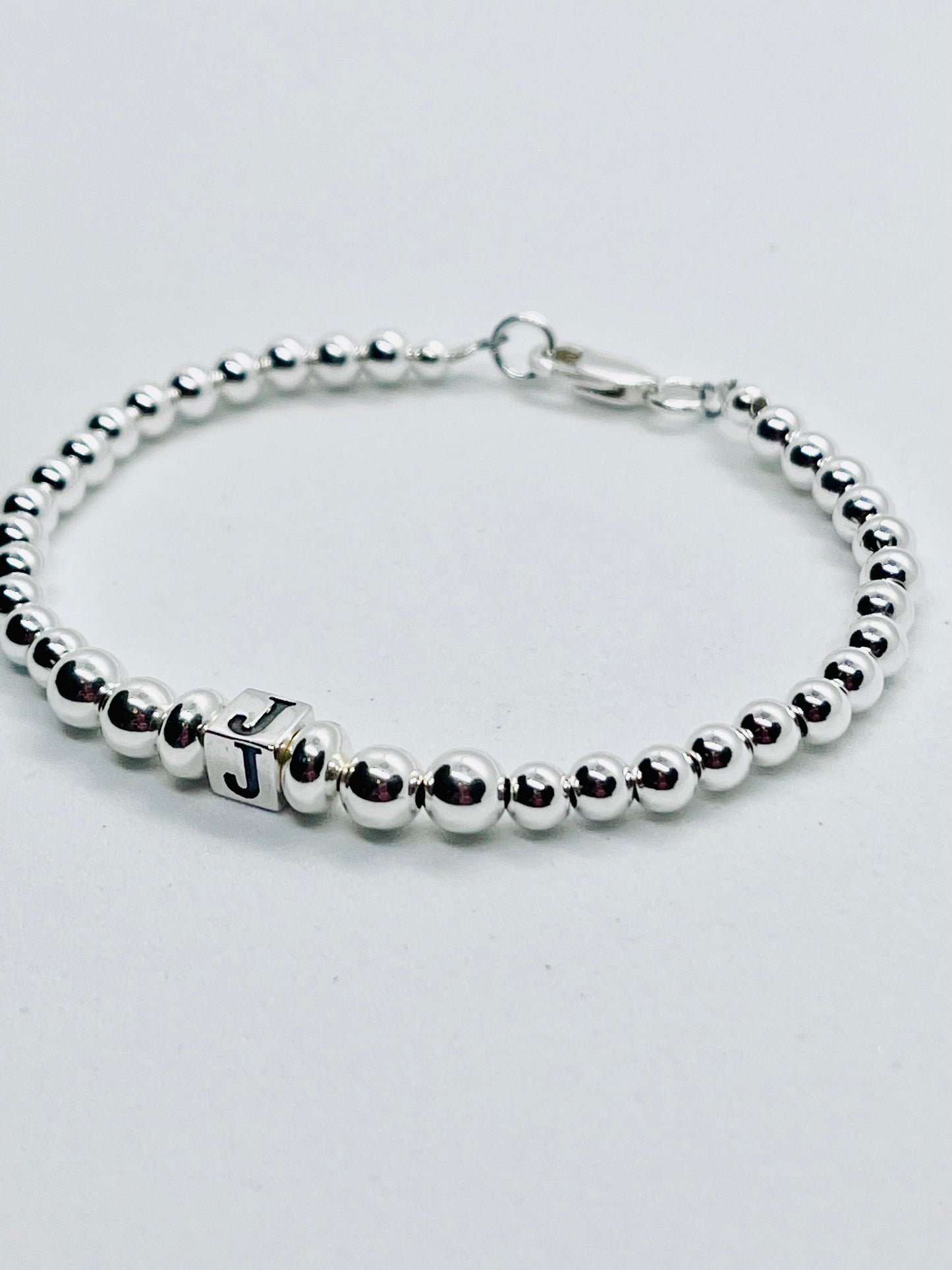 925 sterling silver personalised 'Cube' letter bead bracelet