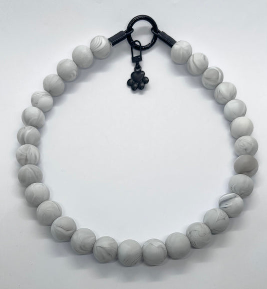 'Cool Chaos' grey marble swirl beaded dog collar necklace boho vibe tie dye