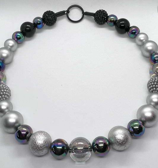 Storm grey ombré sparkle beaded dog collar necklace